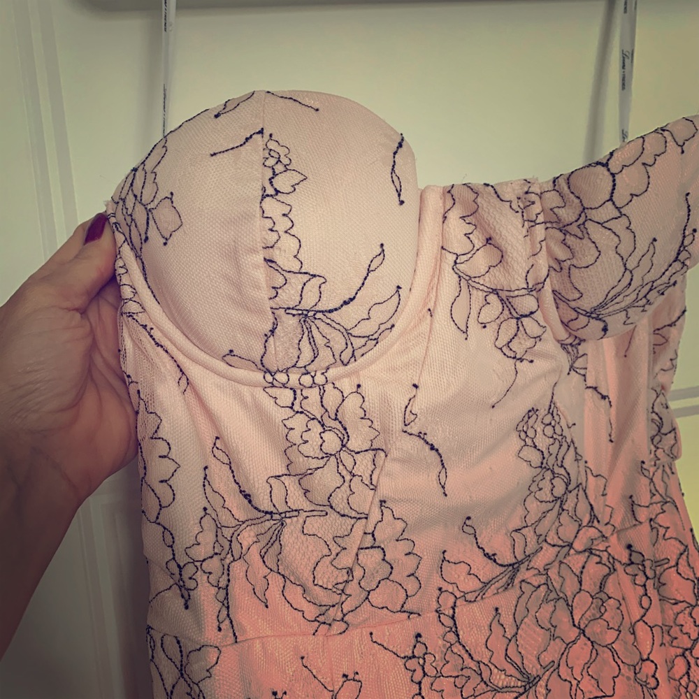 Blush midi dress with black lace